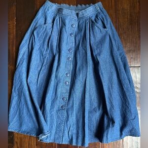 Vintage 90s Denim Skirt with Full Buttons and Pockets Made in Canada
